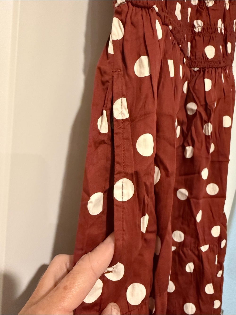 NWT GAP Rust Red Polka Dot Smocked Maxi Dress - Picture 6 of 9
